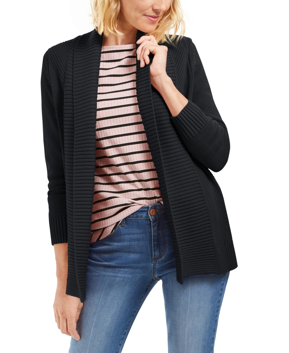 Charter Club Women's Shawl Collar Mixed Stitch Sweater Black Size Petite Medium