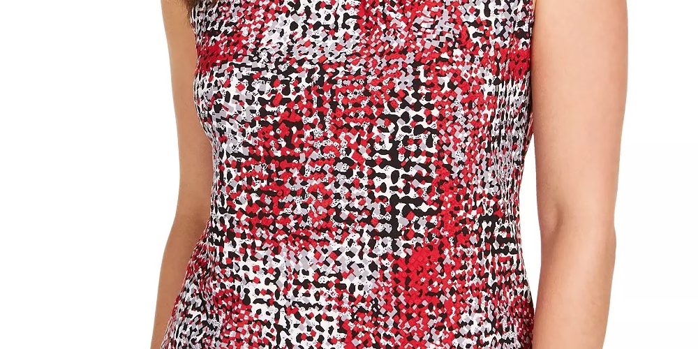 Kasper Women's Printed Sleeveless Scoop Neck Tank Top Red Size PM