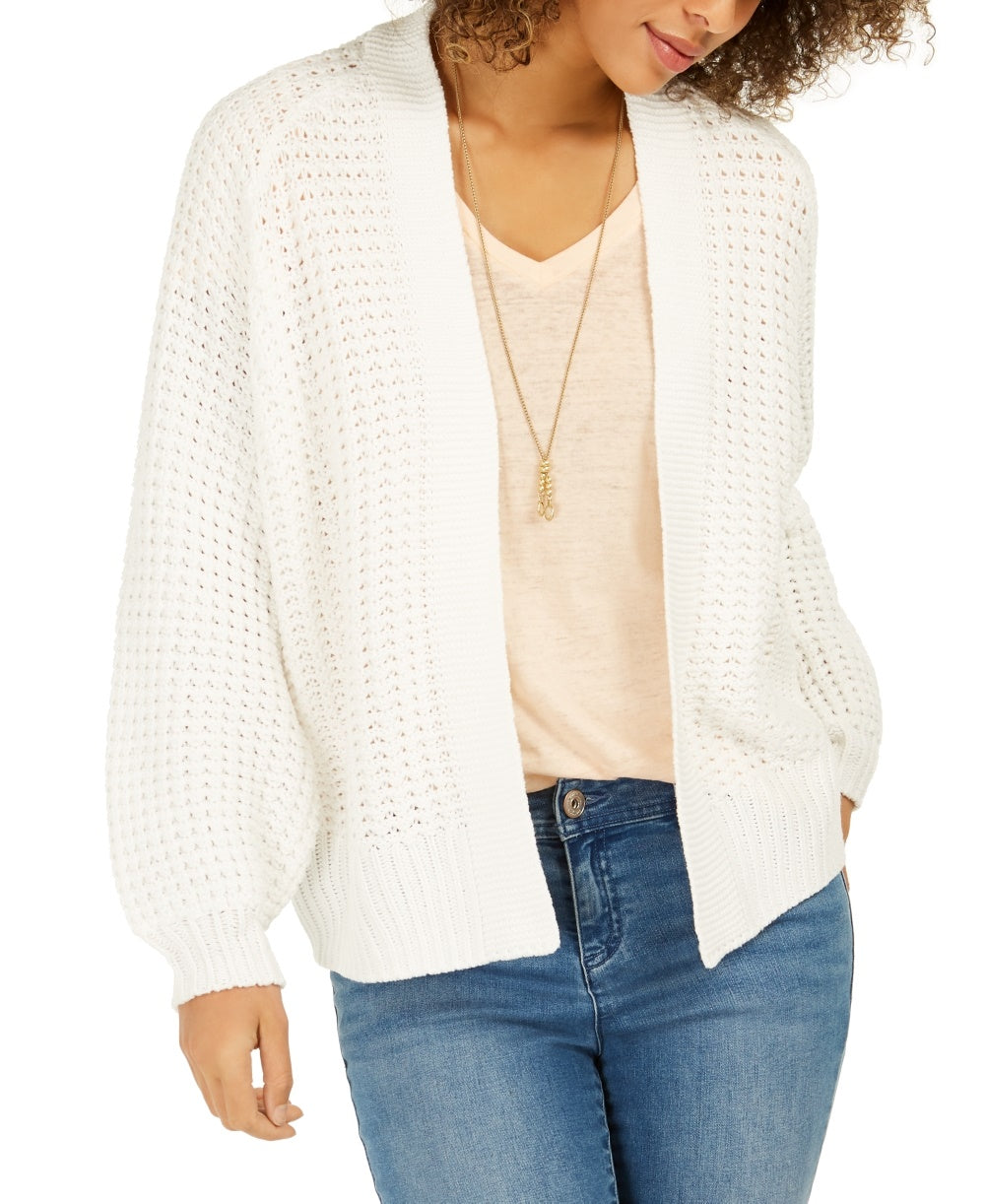Style & Co Women's Chunky Cable Knit Open Front Cardigan White Size X-Small