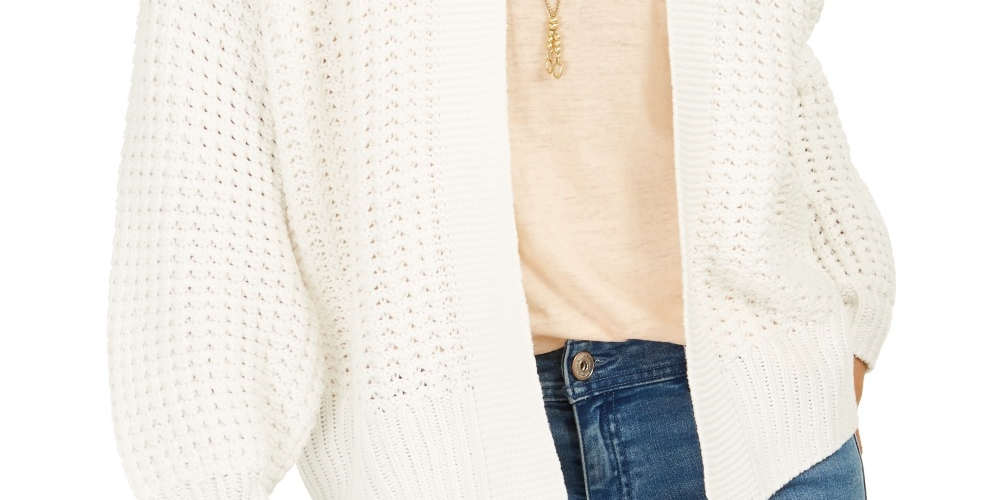 Style & Co Women's Chunky Cable Knit Open Front Cardigan White Size X-Small