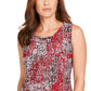Kasper Women's Pleated Neck Sleeveless Top Red/Black Size PS