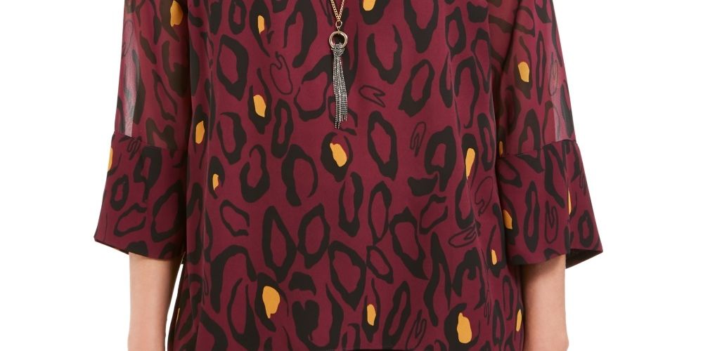 JM Collection Women's Printed Necklace Top Wine Size XX-Large
