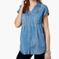 Style & Co Women's Pleated Cuffed Sleeve Top Blue Size Medium