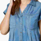 Style & Co Women's Pleated Cuffed Sleeve Top Blue Size Medium
