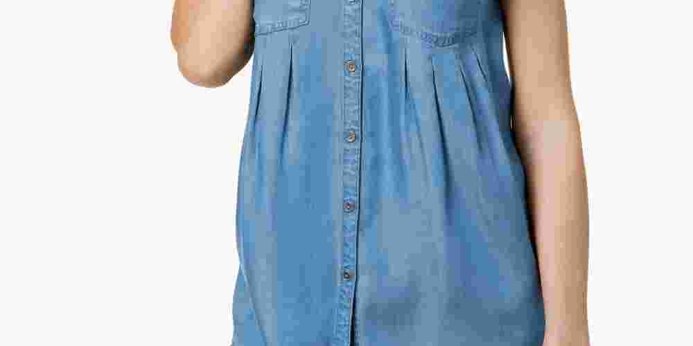 Style & Co Women's Pleated Cuffed Sleeve Top Blue Size Medium