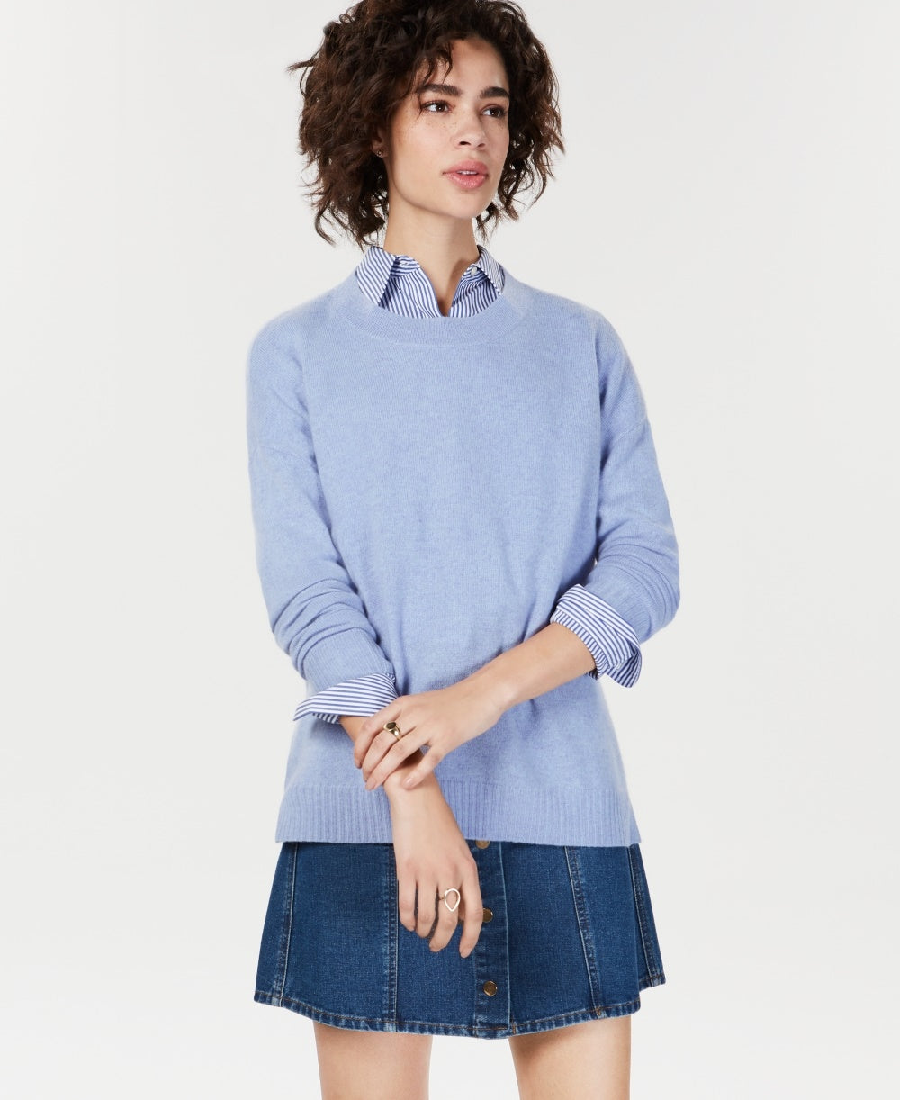 Charter Club Women's Cashmere Oversized Crew Neck Sweater Blue Size M