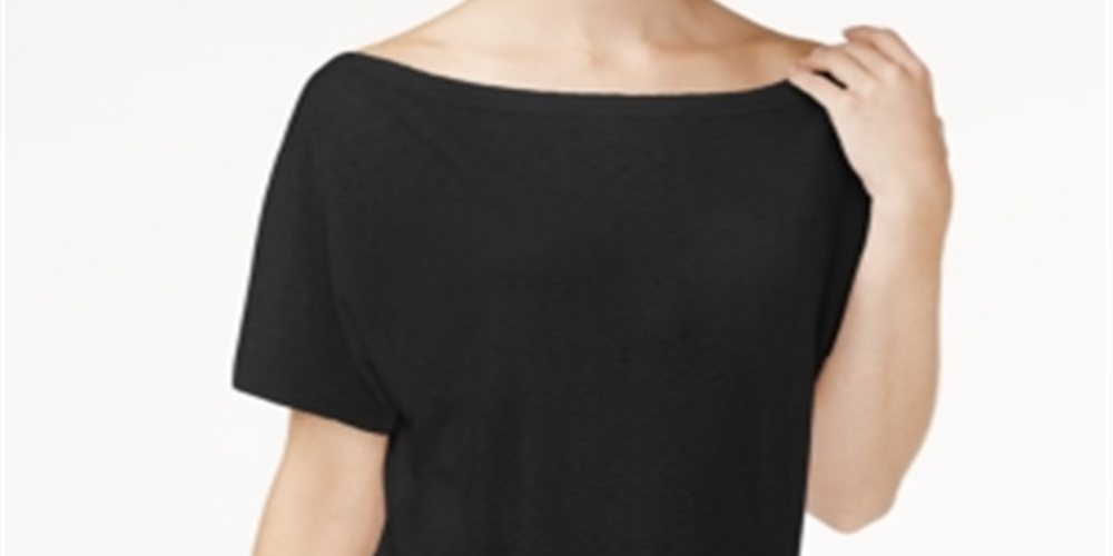 Rachel Roy Women's Ruched Boat Neck T-Shirt Black Size Medium