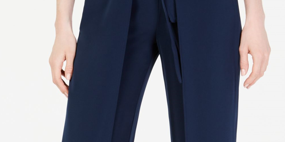 Bar III Women's Wide Leg Tie Front Pants Dark Blue Size XX-Large