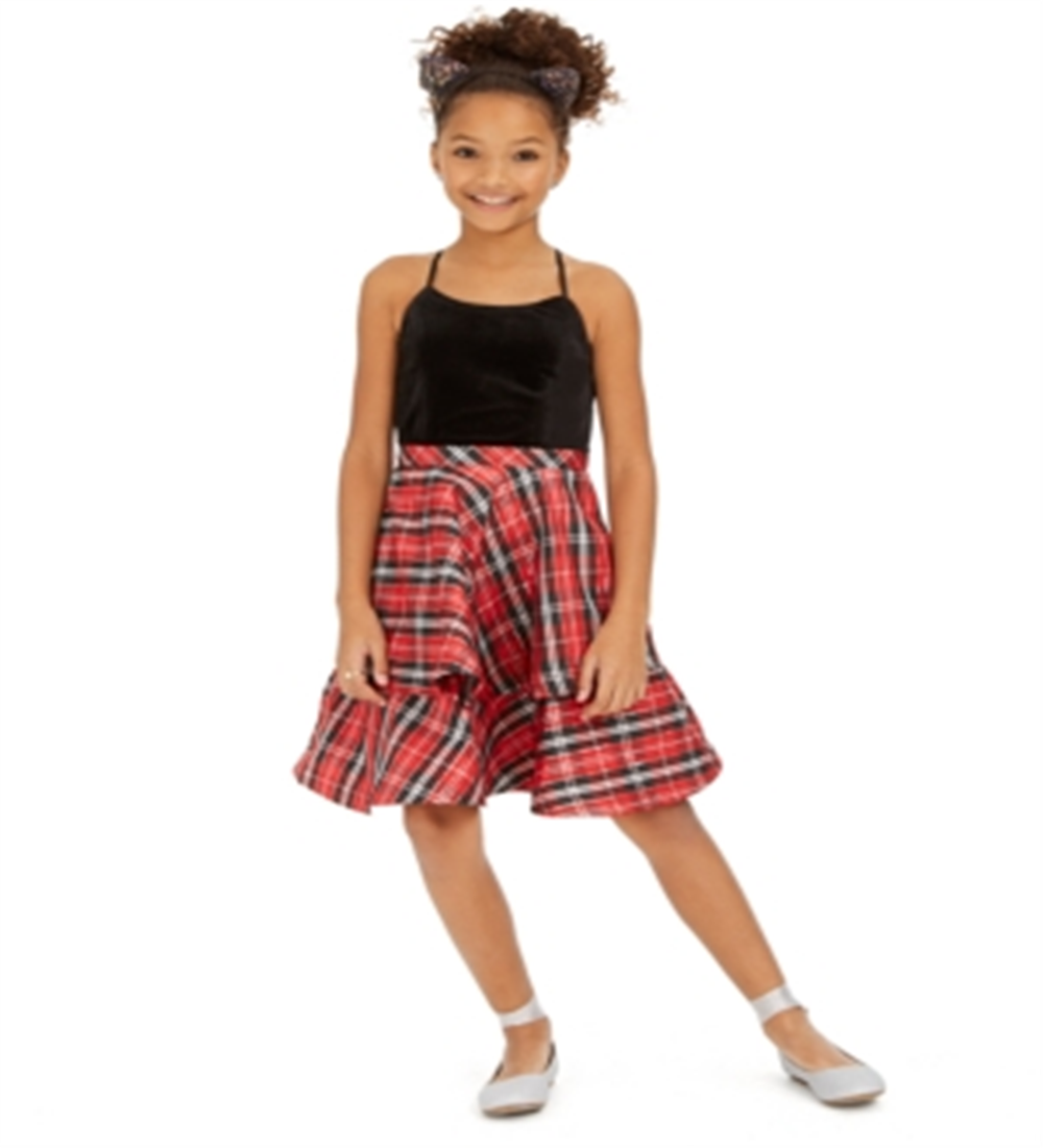 Sequin Hearts Big Girl's 2 Pc Eyelash Bolero & Plaid Dress Red Size 10