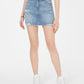 Tinseltown Women's Stretch Pocketed Zippered Raw hem Ripped Denim Mini Pencil Skirt Blue Size 13