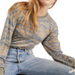 Free People Women's Camouflage Long Sleeve Jewel Neck Top Green Size Small