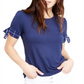 Maison Jules Women's Tie Sleeve Knit Top Blue Size Small