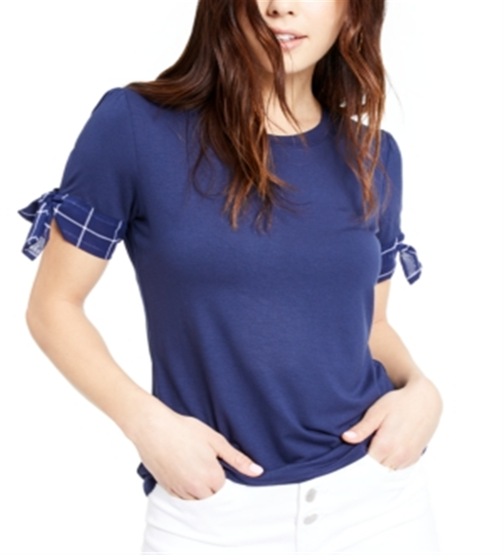 Maison Jules Women's Tie Sleeve Knit Top Blue Size Small