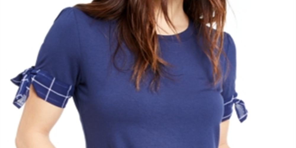 Maison Jules Women's Tie Sleeve Knit Top Blue Size Small