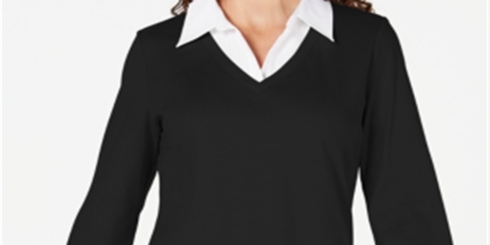 Karen Scott Women's Cotton Layered Look Top Black Size Medium