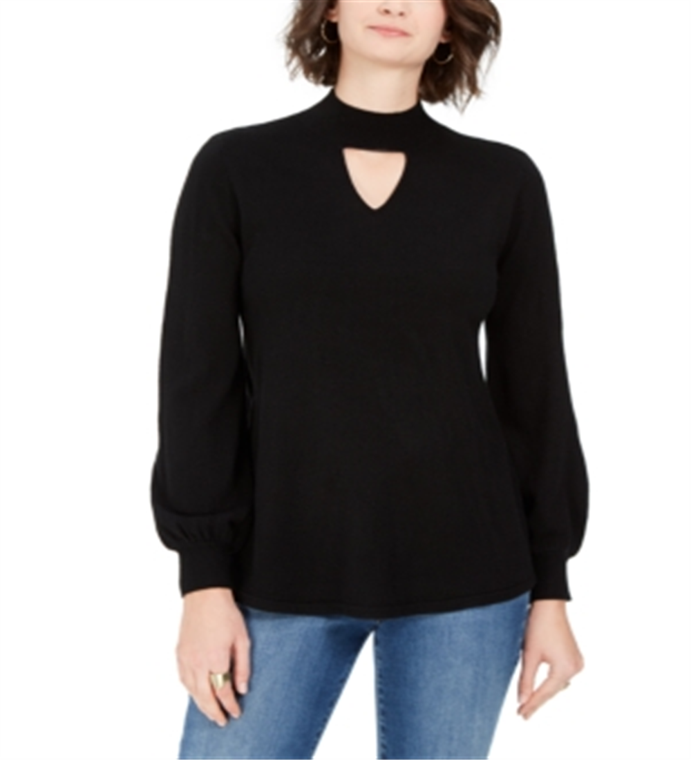 Style & Co Women's Mock Neck Keyhole Sweater Black Size X-Small