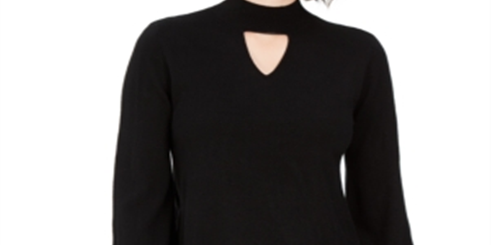 Style & Co Women's Mock Neck Keyhole Sweater Black Size X-Small