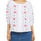 Charter Club Women's Linen Embroidered Front Blouse White Size Small