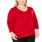 JM Collection Women's Plus Button Cuff V Neck Sweater Red Size 3X