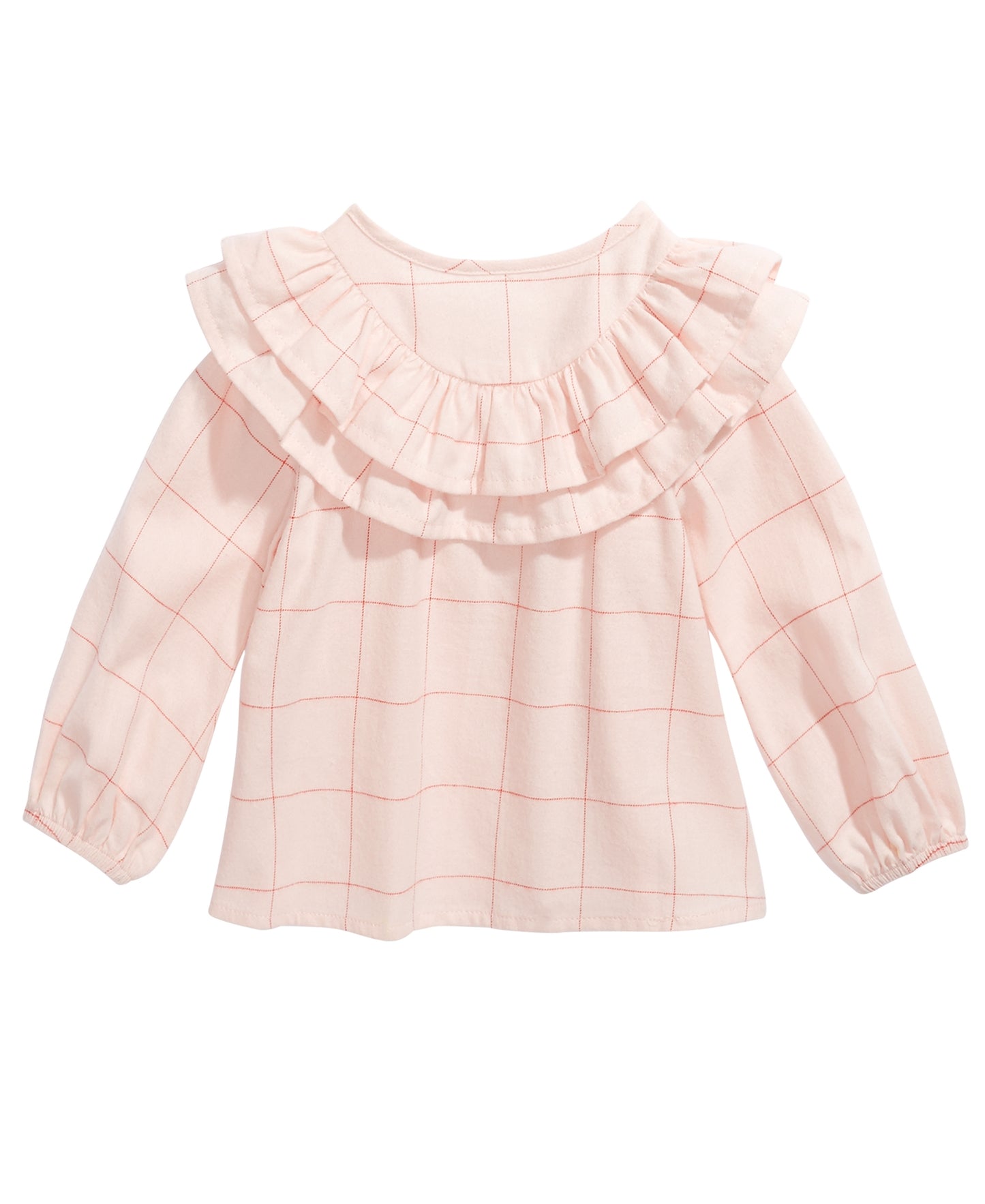 First Impressions Infant Girl's Cotton Ruffle trim Windowpane Top Pink Size 3-6MOS