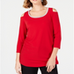 JM Collection Women's Embellished Cold Shoulder Top Red Size Small