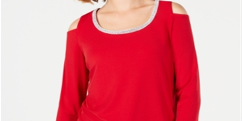 JM Collection Women's Embellished Cold Shoulder Top Red Size Small