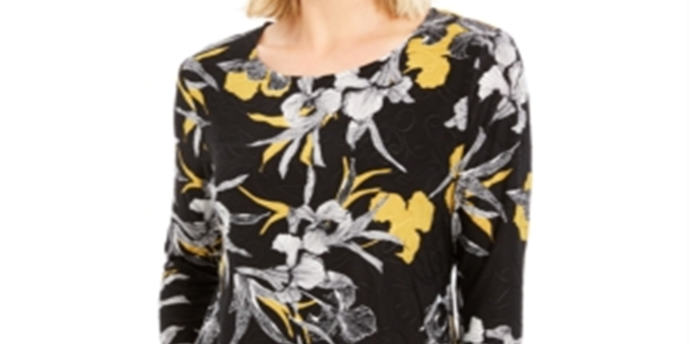 JM Collection Women's Printed Jacquard Top Black Size Large