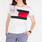 Tommy Hilfiger Women's Floral Flag Printed Cotton T-Shirt White Size X-Large