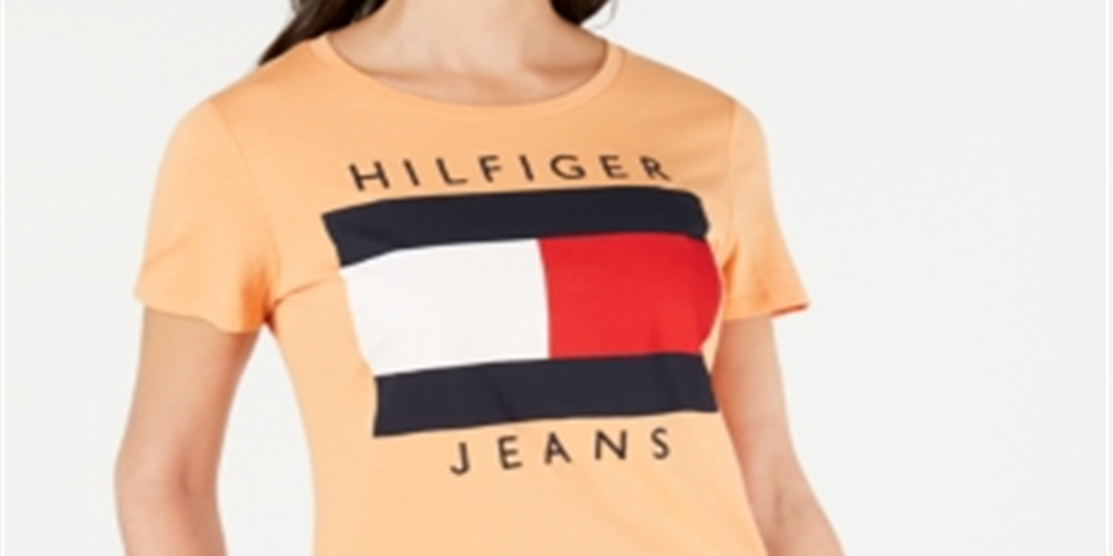 Tommy Hilfiger Women's Cotton Embroidered Logo T-Shirt Orange Size Large