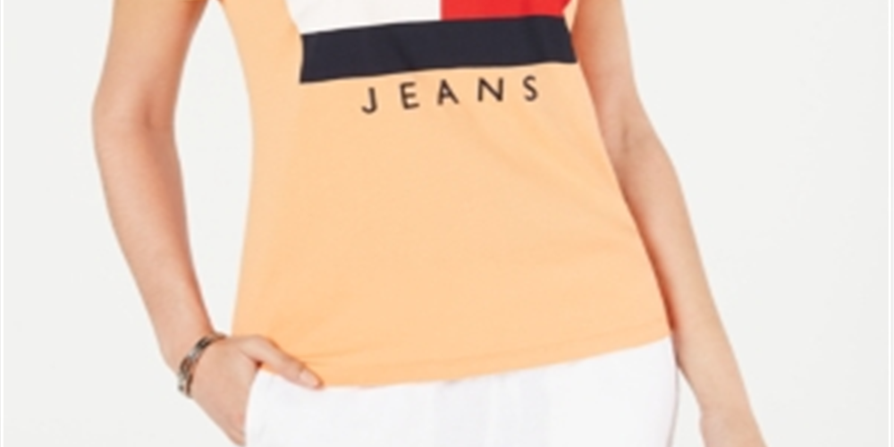 Tommy Hilfiger Women's Cotton Embroidered Logo T-Shirt Orange Size Large