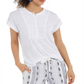 Style & Co Women's Crochet Bib Textured Top White Size X-Small