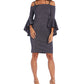 R & M Richards Women's Bell Sleeve Square Neck Above the Knee Sheath Cocktail Dress Blue Size 12 Petite
