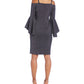 R & M Richards Women's Bell Sleeve Square Neck Above the Knee Sheath Cocktail Dress Blue Size 12 Petite