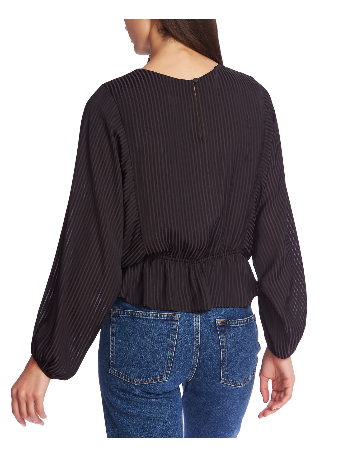 1.STATE Women's Long Sleeve Jewel Neck Peplum Top Black Size Large