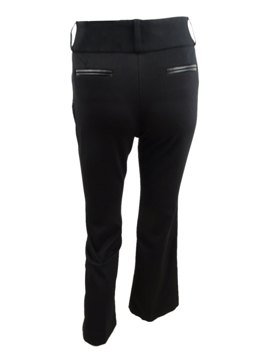 Alfani Women's Faux Leather Trim Wide Leg Trousers Black Size 14X4