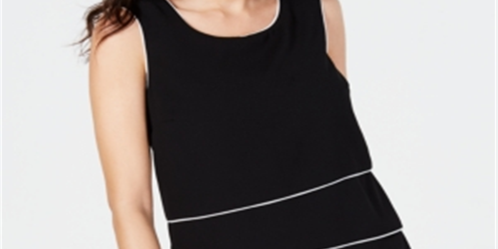 Alfani Women's Piped Trim Top Black Size Small