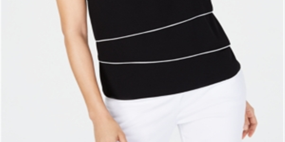 Alfani Women's Piped Trim Top Black Size Small