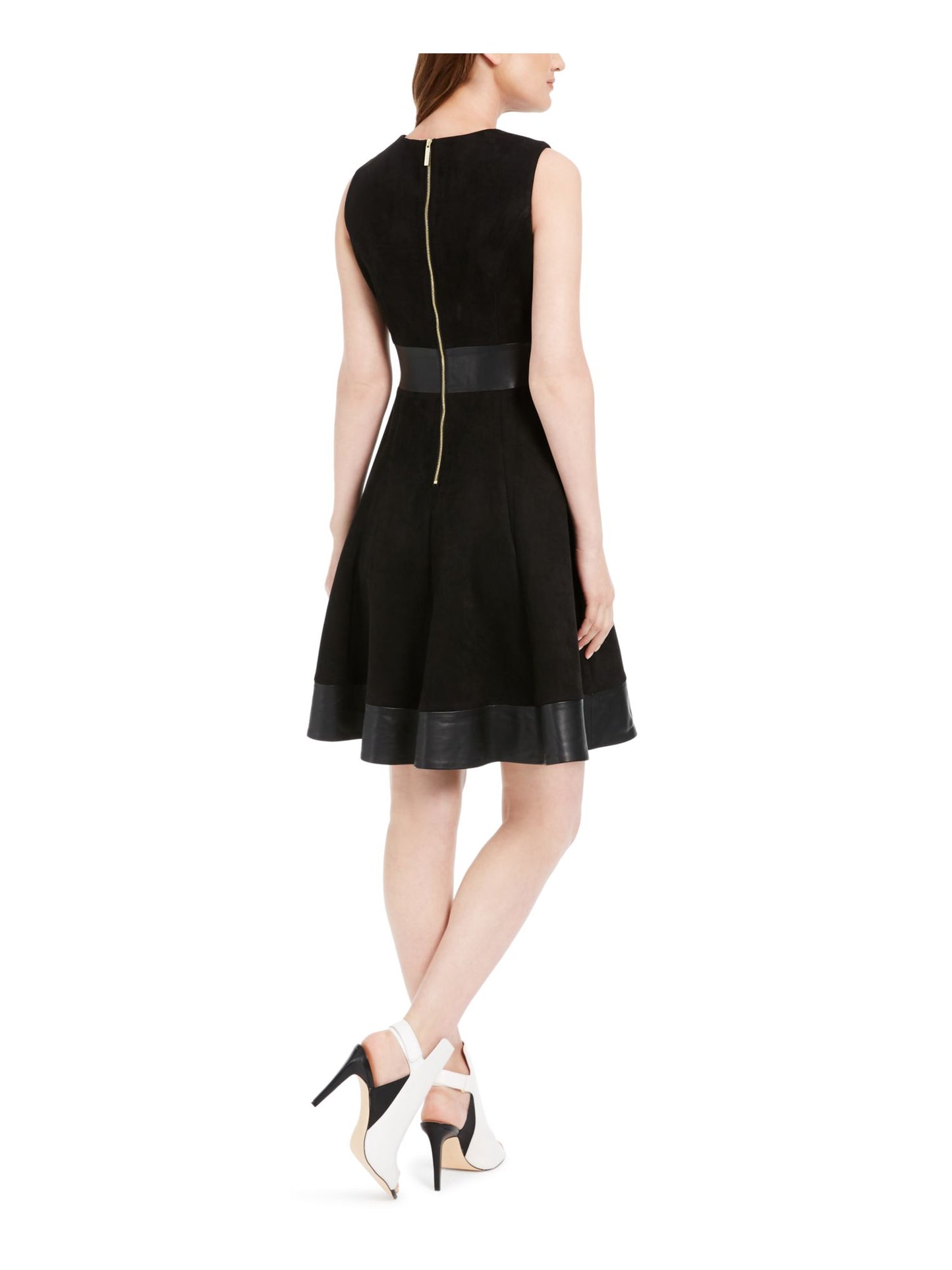 Calvin Klein Women's Sleeveless Jewel Neck Above the Knee Fit Flare Wear to Work Dress Black Size 6 Petite