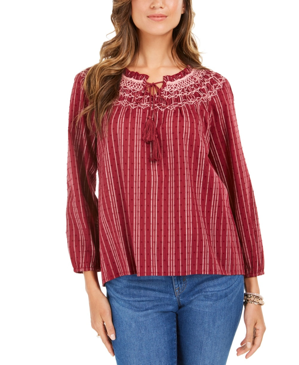 Style & Co Women's Striped Textured Top Beige- Size Petite Small