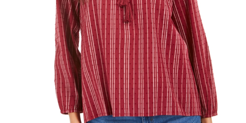 Style & Co Women's Striped Textured Top Beige- Size Petite Small