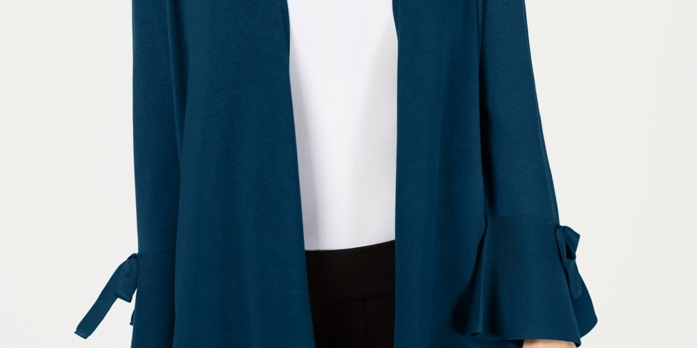 Alfani Women's Tie Sleeve Cardigan Blue Size Petite Small