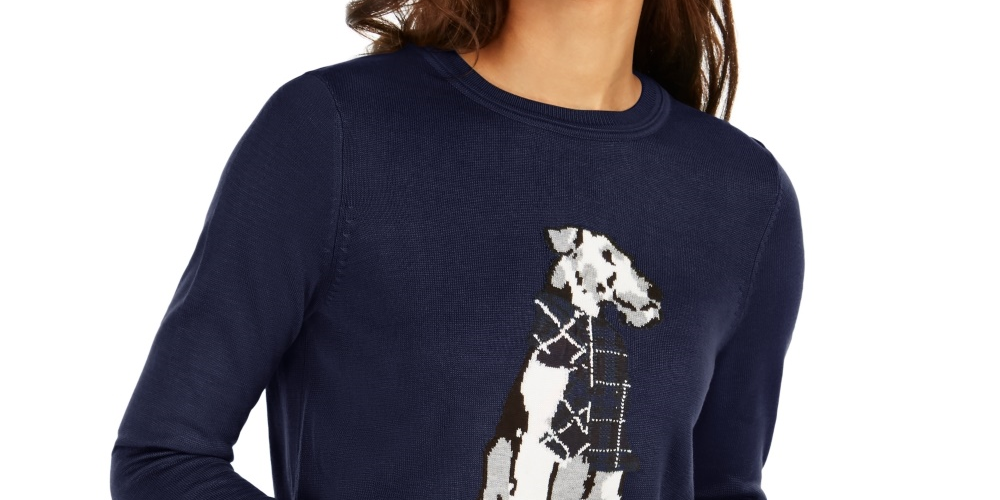 Tommy Hilfiger Women's Holiday Terrier Sweater Blue Size Medium