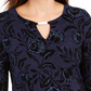 JM Collection Women's Flocked Velvet Jacquard Top Navy Size X-Small