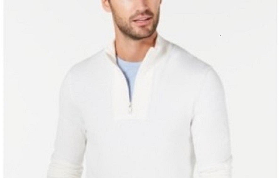 Alfani Men's Quarter Zip Ribbed Placket Sweater White Size X-Large