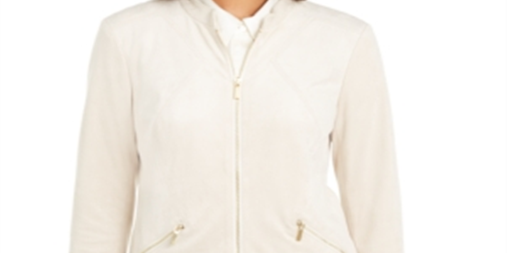 Alfani Women's Faux Suede Zip Pocket Jacket Brown Size Petite Small