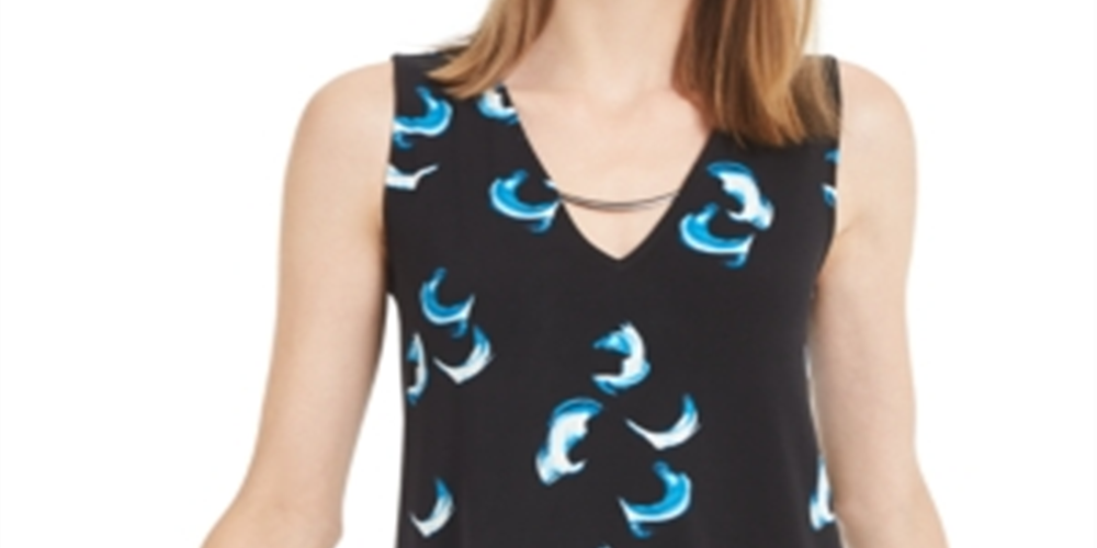 Alfani Women's Hardware Trim Top Blue-Black  Size Petite S