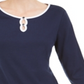 Karen Scott Women's Contrast Trim Cotton Top Blue Size Medium