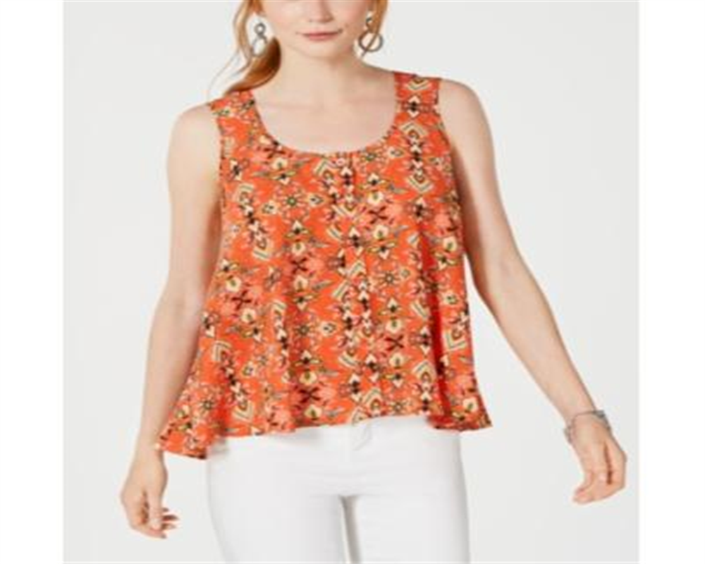Style & Co Women's Printed Sleeveless High Low Swing Top Orange Floral -Size XX-Large