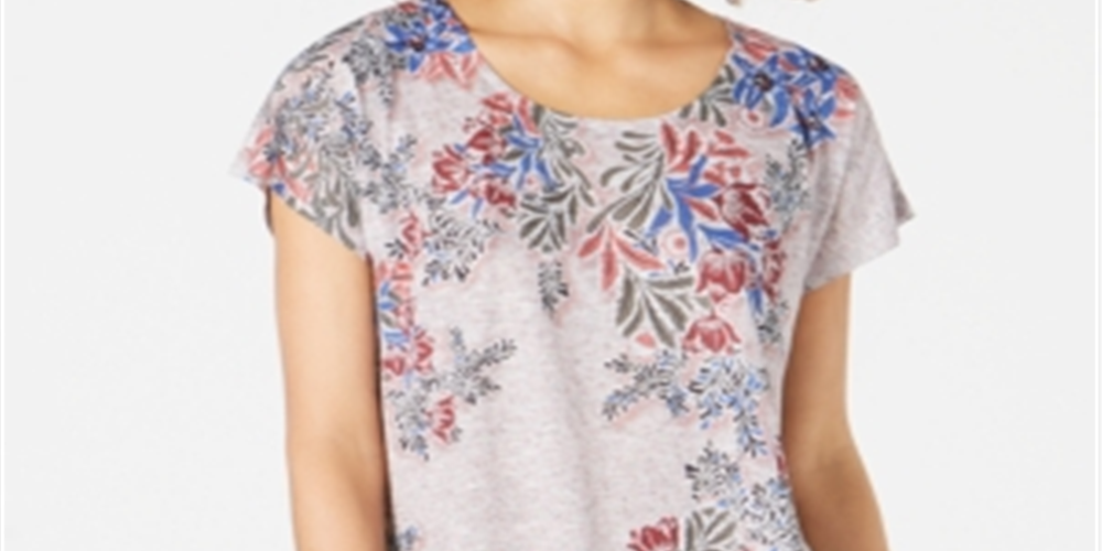 Style & Co Women's Printed Top Pink-Gray  Size Petite S/M