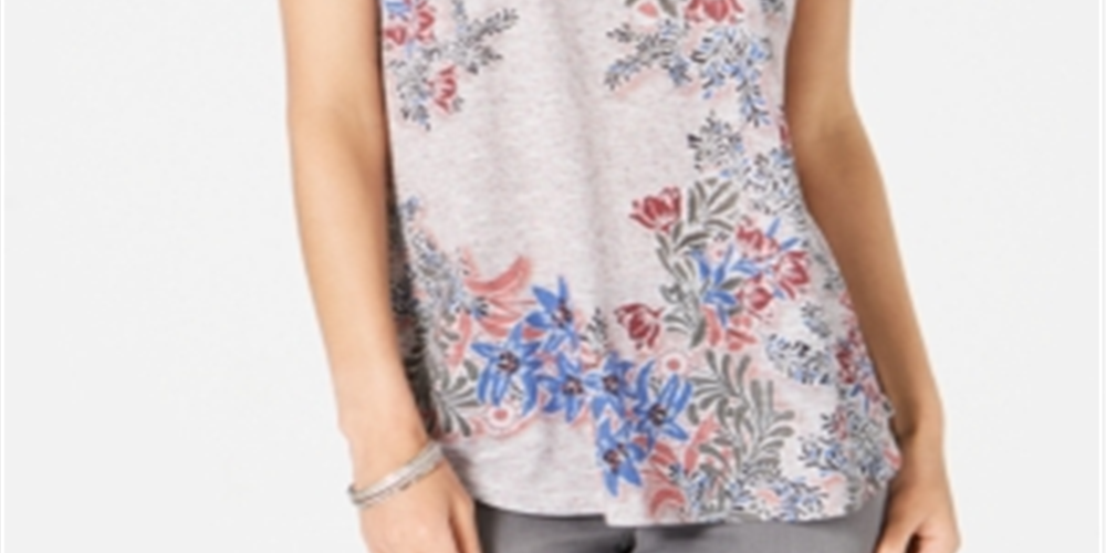 Style & Co Women's Printed Top Pink-Gray  Size Petite S/M